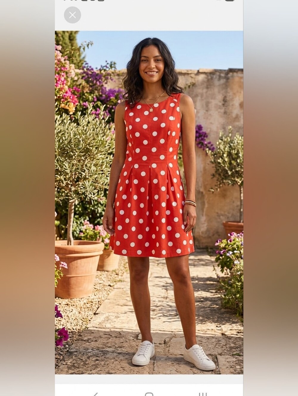 dressbarn Orange Sleeveless Polka Dot Dress with White Spots Size 14